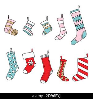 Vector set of Christmas cute colorful socks Stock Vector