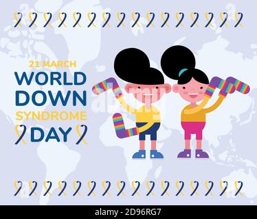 world down sindrome day campaign poster with kids and colors socks vector illustration design Stock Vector