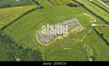 Plouezoc'h (Brittany, north-western France): aerial view of the great cairn of Barnenez, Neolithic megalithic monument located on the peninsula of Ker Stock Photo