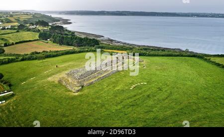 Plouezoc'h (Brittany, north-western France): aerial view of the great cairn of Barnenez, Neolithic megalithic monument located on the peninsula of Ker Stock Photo