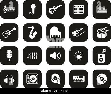 Music Or Music Studio Equipment Icons White On Black Flat Design Set Big Stock Vector