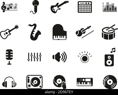 Music Or Music Studio Equipment Icons Black & White Set Big Stock Vector