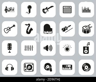 Music Or Music Studio Equipment Icons Black & White Flat Design Set Big Stock Vector