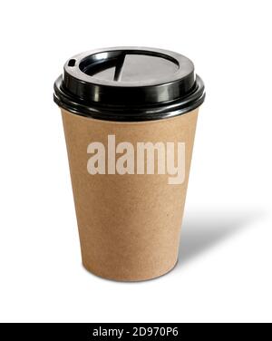 Brown coffee paper cup isolated on white background Stock Photo