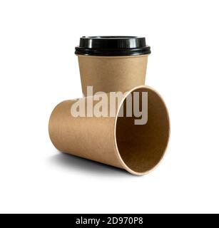 Brown coffee paper cups isolated on white background Stock Photo