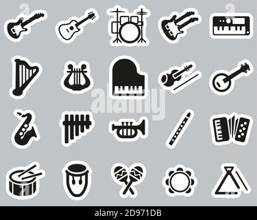 Musical Instruments Icons Black & White Sticker Set Big Stock Vector