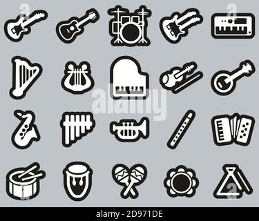 Musical Instruments Icons White On Black Sticker Set Big Stock Vector