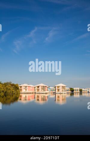 Cuba, Ciego de Avila province, Jardines del Rey, Cayo Coco, Las Coloradas Beach, Lagoon bungalows at Melia Hotel Stock Photo