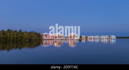 Cuba, Ciego de Avila province, Jardines del Rey, Cayo Coco, Las Coloradas Beach, Lagoon bungalows at Melia Hotel Stock Photo