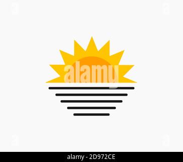 Sunset sun over sea icon. Vector illustration. Stock Vector