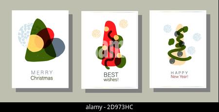 Minimalistic greeting posters. Christmas cards in the style of minimalism. Abstract shapes Stock Vector