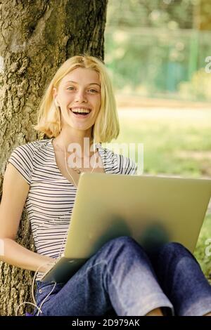 Reduce stress at work. Nature relaxing environment. Stressful office life. Need vacation. Work without stress. Fresh air concept. Find ways to relieve stress. Do better work simply taking it outside. Stock Photo