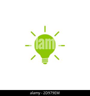 Green bulb with rays flat icon. Isolated on white. Electric Light icon. New business idea. New technology. Eco Idea. Design thinking. Vector illustrat Stock Vector