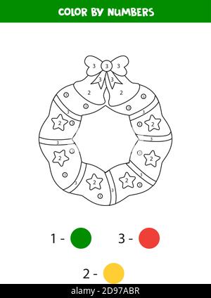 Coloring book of Christmas wreath. Color by numbers. Stock Vector
