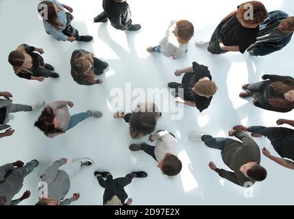 top view .groups of diverse young people moving towards each other Stock Photo