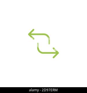 refresh, repeat, process icon . Two green opposite arrows isolated on white. Flat icon. Exchange icon. Good for web and software interfaces. Flip flop Stock Vector