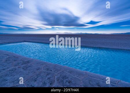 Landscape at sunset in Salinas Grandes in the province of Jujuy, Argentina, South America, America Stock Photo