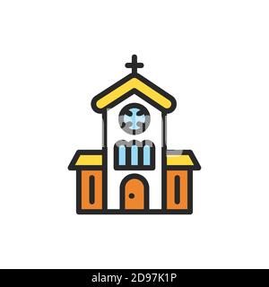 Church color line icon. Isolated vector element. Stock Vector