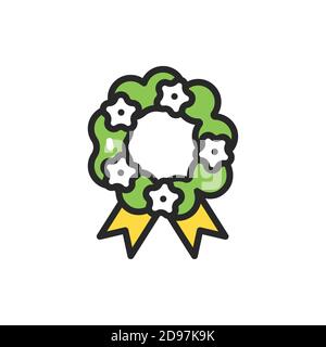 Funeral wreath color line icon. Isolated vector element. Stock Vector