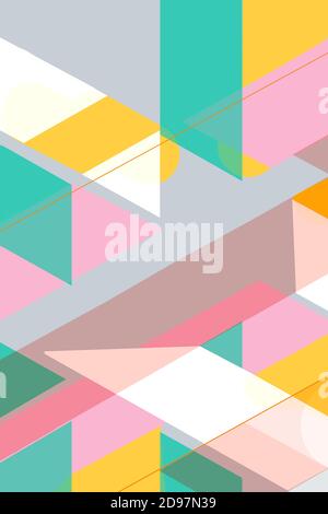 Colorful geometric Cover Swiss Modernism. cubes and triangles. blue and pink texture. Abstract pattern Shapes Concept backgrounds for ads or prints, c Stock Photo