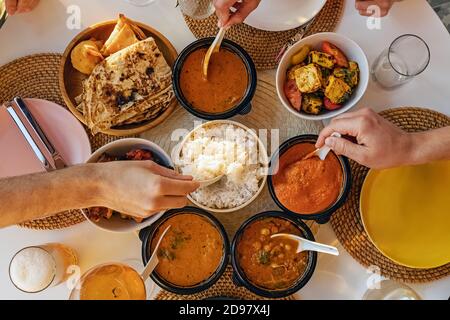 Selection of Indian curries and rice. Stock Photo