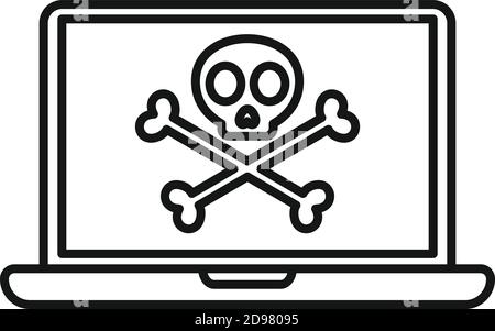 Hacked laptop icon, outline style Stock Vector