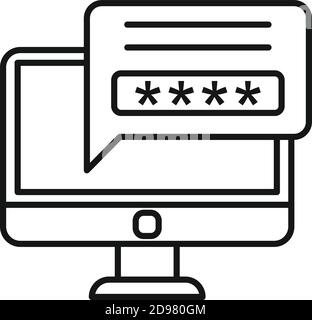 Secured computer password icon, outline style Stock Vector
