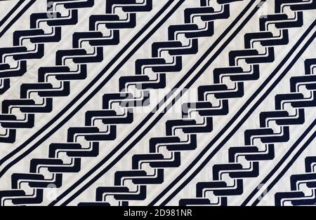 Fabric texture with nice blue geometric pattern. Weaving of a traditional Japanese kimono. Stock Photo