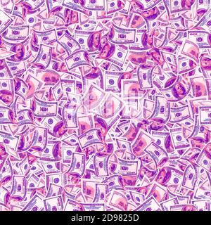 Background with money. Seamless texture of 100 dollar bills in trendy neon colors Stock Photo