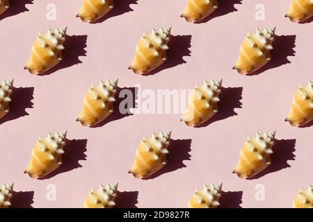 Seashells on pink background, seamless pattern Stock Photo
