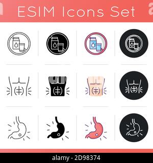 Abdominal pain icons set Stock Vector