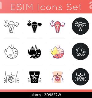 Abdominal inflammation icons set Stock Vector