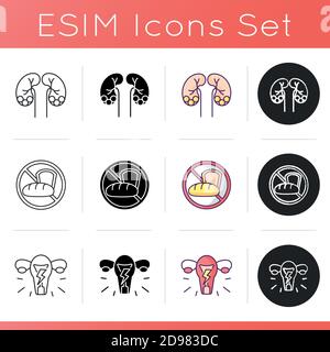 Digestive disorders icons set Stock Vector