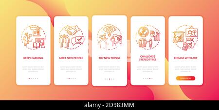 Boosting creative thinking tips onboarding mobile app page screen with concepts Stock Vector