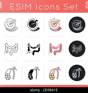 Abdominal pain icons set Stock Vector