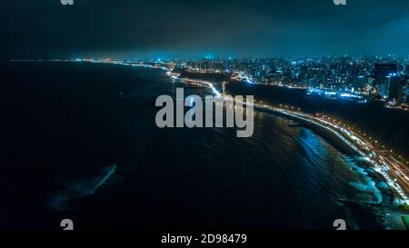 Night panoramic view of the Costa Verde high way, San Miguel - Lima, Peru. Stock Photo