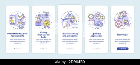 App developer skills onboarding mobile app page screen with concepts Stock Vector