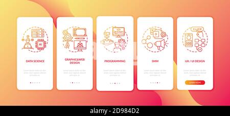 Top careers in IT for creative thinkers onboarding mobile app page screen with concepts Stock Vector