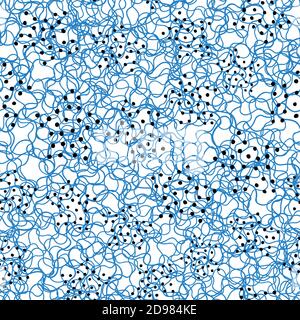 Vector abstract hand drawn lines, dots seamless pattern set. Texture background, blue and black colored. Stock Vector