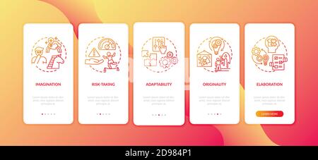 Creative thinking skills onboarding mobile app page screen with concepts Stock Vector