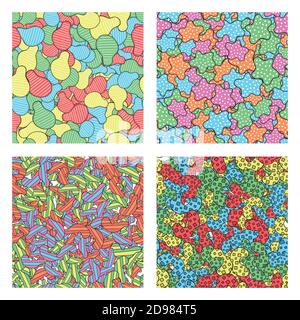 Vector abstract hand drawn seamless pattern set. Texture background, colored shapes. Stock Vector