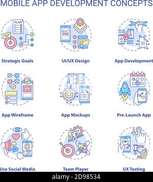 Mobile app development concept icons set Stock Vector