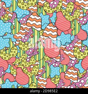 Vector abstract hand drawn seamless pattern. Texture background, colored shapes. Stock Vector