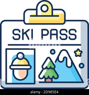Ski pass RGB color icon Stock Vector