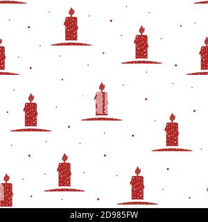 Seamless pattern of a burning candle in flat style on a white background. Stock Vector