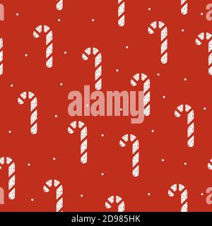 Seamless pattern of Christmas lollipop in flat style on a red background. Stock Vector