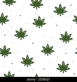Seamless pattern of cannabis in flat style on a white background. Stock Vector