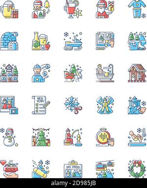 Winter fun RGB color icons set Stock Vector