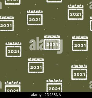 Seamless pattern of the 2021 calendar in flat style on a green background. Stock Vector