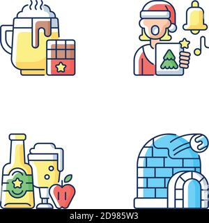Christmas holiday RGB color icons set Stock Vector